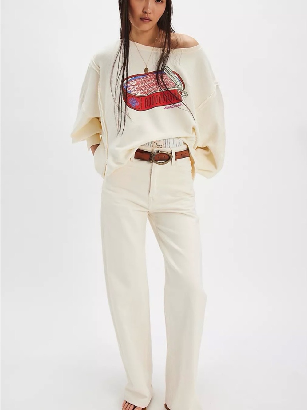 Free People We The Free Graphic Camden NWOT Oversized M Retail$98.Small Flaw